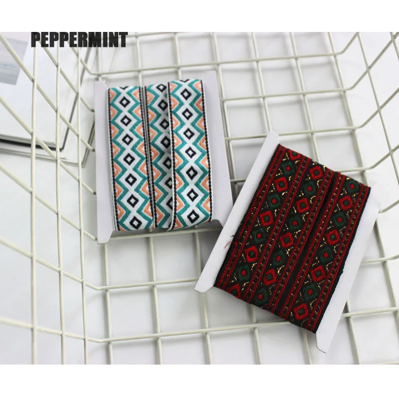 2 Yards 2.3cm Geometric Ribbon Geometric Embroidery Trim Fabric Applique Lace DIY Clothes Bag Accessories Embroidered Fabric
