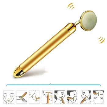 

Gold Beauty Bar Vibration Facial Roller Electric Massager with Jade Head Anti-wrinkle Skin Tightening Quartz Face Massage