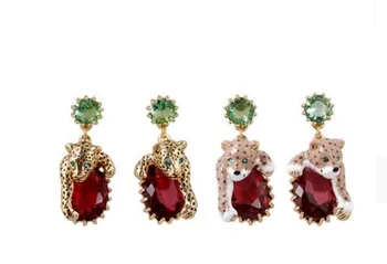 

2 pairs/lots noble low price high quality red diamond natural gold leopard women's earings 55