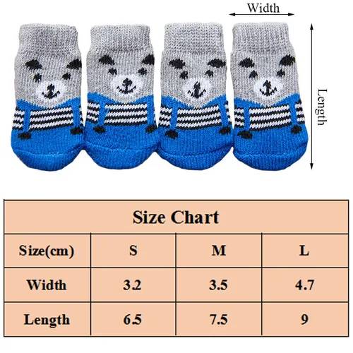 겨울 따뜻한 강아지 양말 귀여운 만화 미끄럼 방지 애완 동물 신발 양말, 작은 강아지 고양이 강아지용 부드러운 통기성 발 보호대, 4 개 6