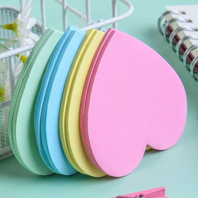 20 Pcs Heart shape Colour Self Stick Notes Self-adhesive Sticky Note Cute Notepads Posted Writing Pads Stickers Paper