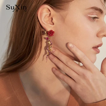 

SuXin earrings 2020 new simple snake winding flower earrings for women long artificial crystal pendant earrings jewelry gift