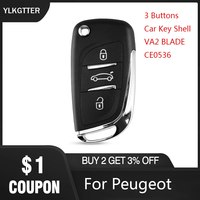

YLKGTTER 3 Buttons Car Key Shell For Peugeot 307 408 308 For Citroen Modified Floding Remote Car Key Case With VA2 Blade CE0536
