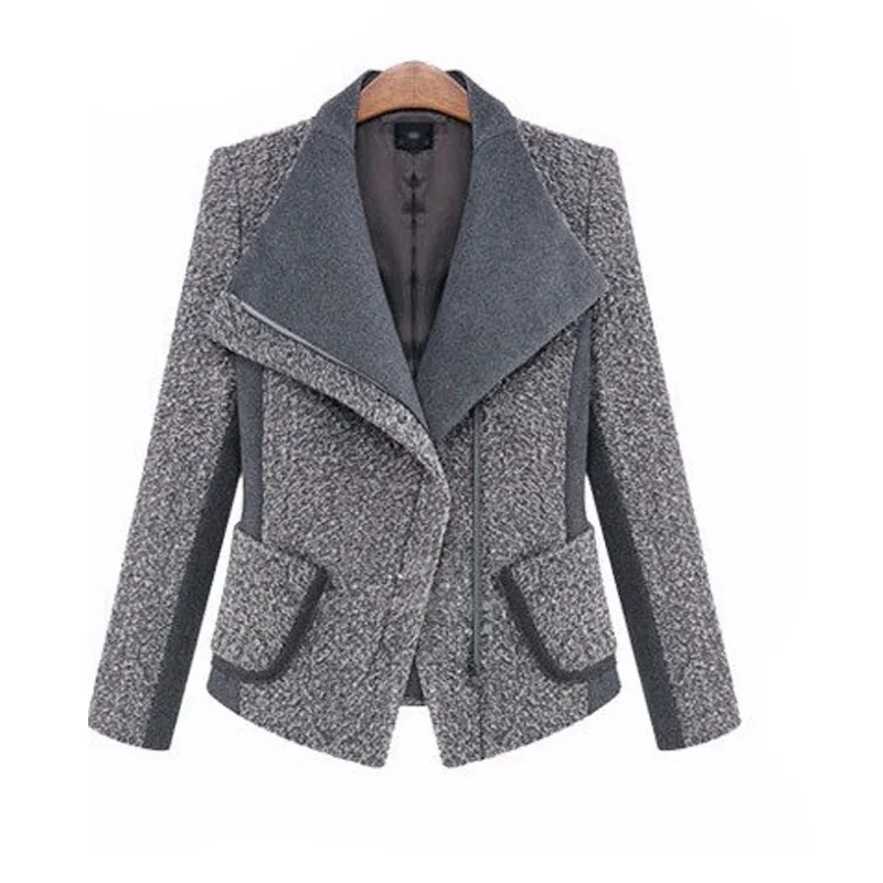 

Lucyever New 2020 Autumn Women Trench Coat Fashion Turn-down Collar Patchwork Female Short Wool Coats Winter Cotton Outwear