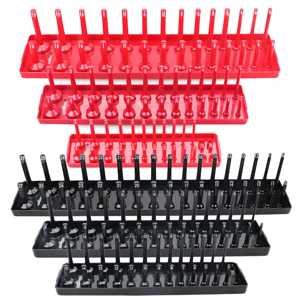 

3/6PCS Set 1/4'' 3/8'' 1/2'' Socket Organizer Sleeve Holder Garage Storage Tool Metric SAE Plastic Home Tool Rack Tray Organizer