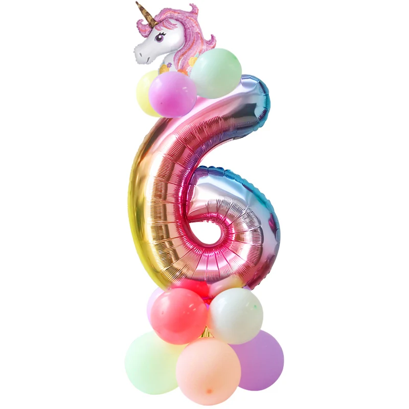 number set 6 Единорог, вечерние, бумажные тарелки, чашки, розовые латексные шары, фоторамка, реквизит, Детские декорации на день рождения, декорации на свадьбу, вечеринку, принадлежности для детского душа - Цвет: number set 6