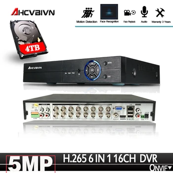 

16Channel DVR AHD/CVI/TVI/IP 2592*1944 5MP CCTV Video Audio Face Recorder Hybrid DVR NVR HVR 6 In 1 Security System App view PTZ