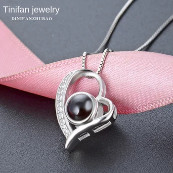 

Romantic Sweet Lovely Zircon Pendant S925 Sterling Silver 100 Languages I Love You Clavicle Chain Pendant Jewelry