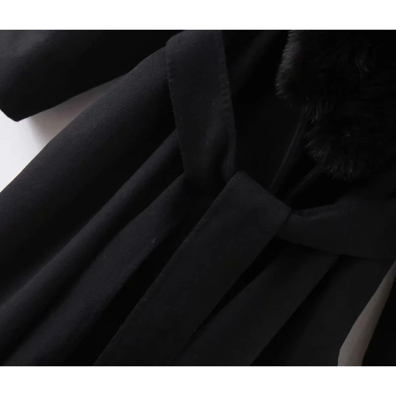 Женское пальто с большим меховым воротником Модные женские черные куртки с капюшоном женские зимние Роскошные элегантные пальто highstreet