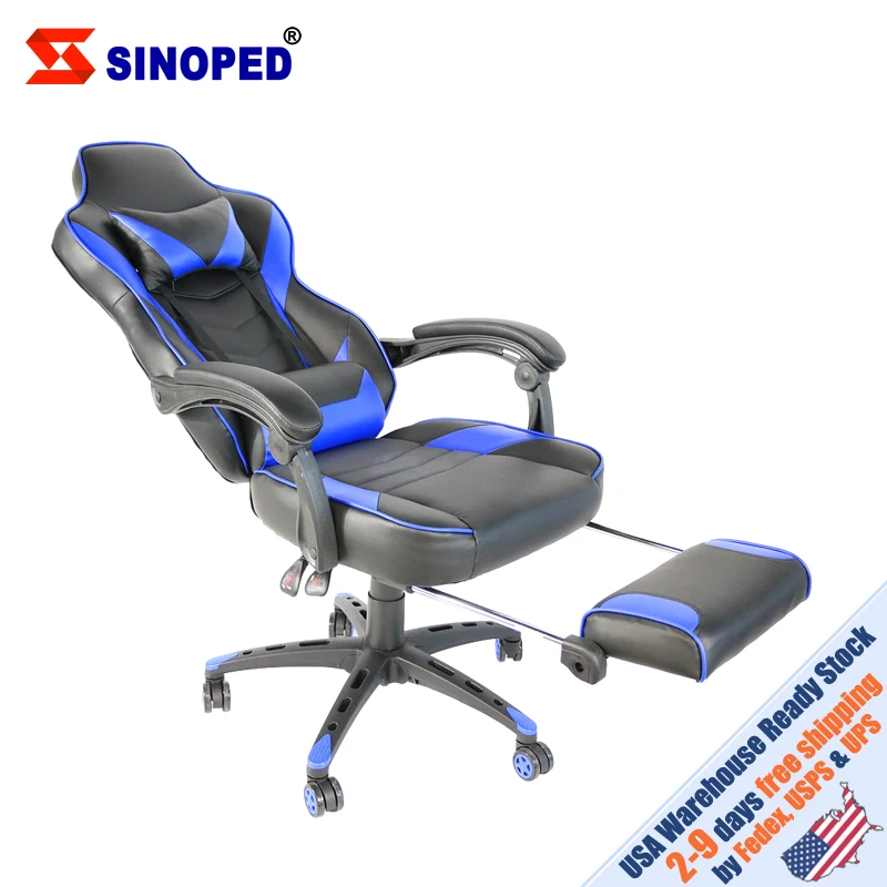 

US WarehouseC-type Foldable Nylon Foot Racing Chair with Footrest Black & Blue Free Shipping to USA