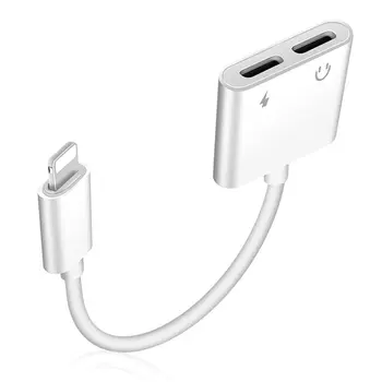 

adapter light headphones adapter cable audio for iPhone7/8/X charging two in one double wire control 3.5mm connector