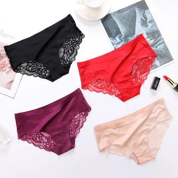 

Sexy Underwear Women Lace Lingerie Woman Panties Intimate Seamless Underpants Ice Silk Girls Briefs Mid-waist M-3XL Shorts