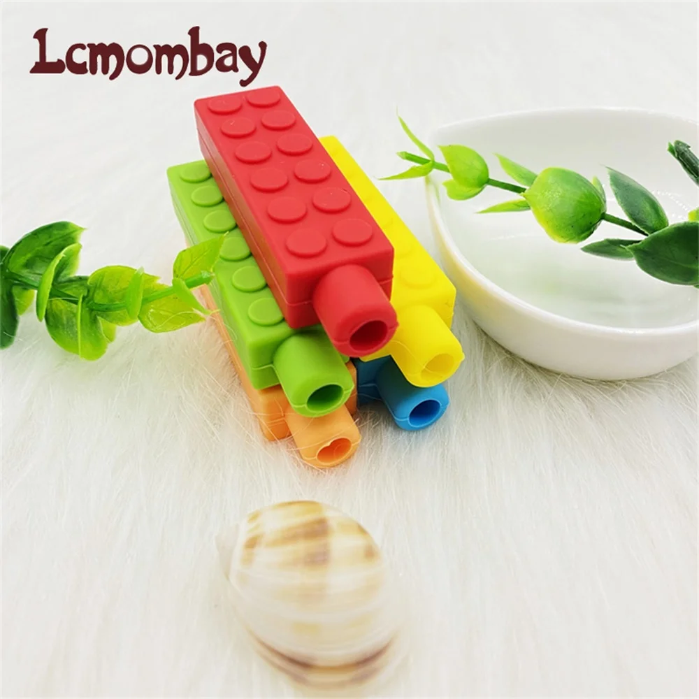 1Pcs Block Baby Teethers Sensory Chew Necklace Brick Silicone Biting Topper Teethers Toy Building Blocks Teether 4