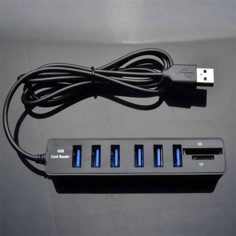 USB 2.0 Hub 6 Ports High Speed 480 Mbps TF/SD Card Reader USB Splitter For PC Laptop Computer Peripherals Accessories