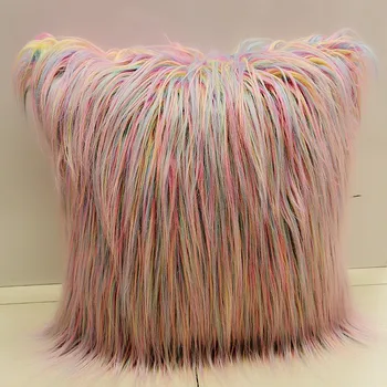 

45*45 Faux Fur Plush Pillow Cushion Cover Gradient Double Colour Long Furry Throw Pillowcase Home Sofa Chair Room Decorative