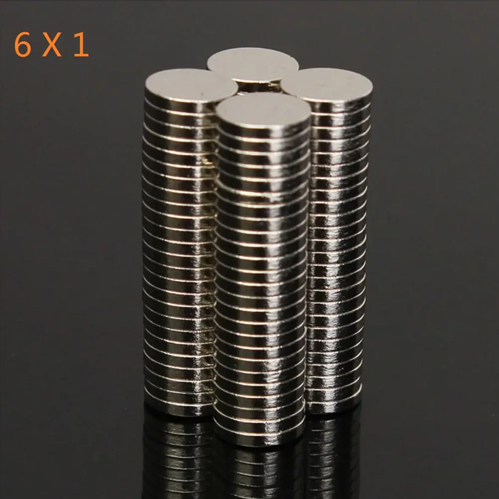 

20/50/100 6mm x 1mm cylindrical magnets rare earth neodymium iron sheet bulk n52 Mini round magnet disc with super suction