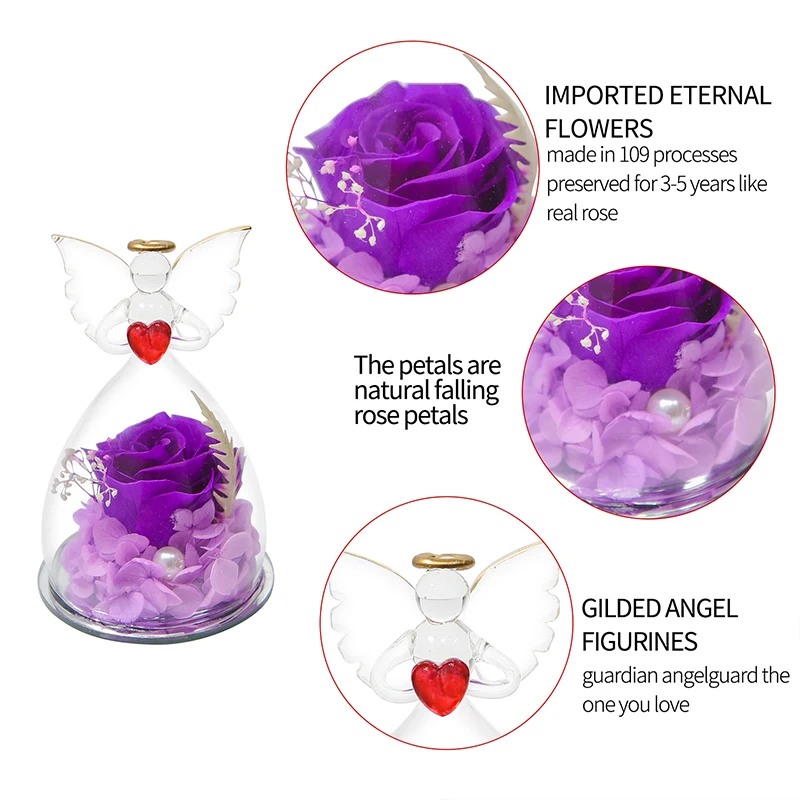 Angel Preserved Roses In Glass Forever Eternal Rose Flowers Gift Wedding Birthday Mother Valentine Day Christmas Gifts for Women_voghion.com