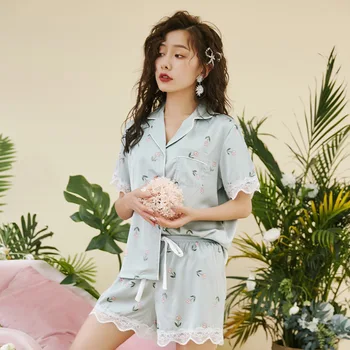 

Female Sleepwear 2PCS Summer Pajama Set Women Sexy Nightshirt Comfortable Daily Female Pijama Lingerie Nightgown Femme Pyjama