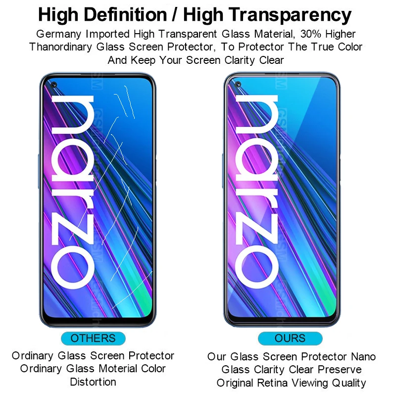 2Pcs For Realme Narzo 30 5G Glass Phone Screen Protector LCD Film