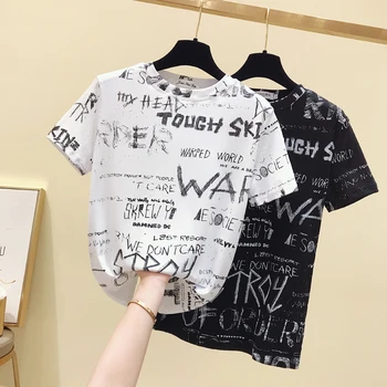 

gkfnmt 2020 New Harajuku Letter Print T Shirt Summer O-Neck Punk TShirt Casual Short Sleeve Streetwear Women Tops Tee Shirt