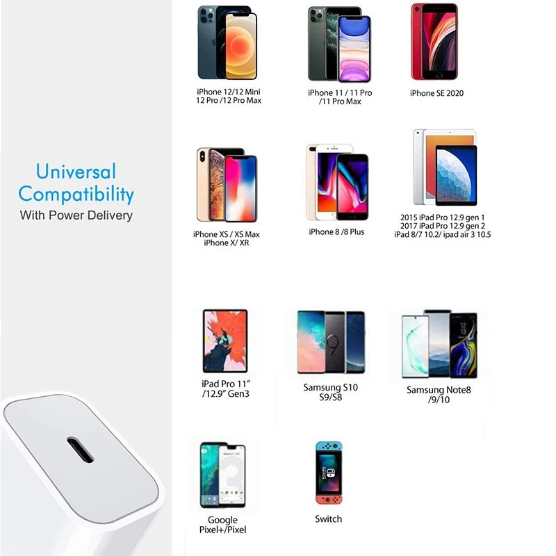 2021 Fast Charging 20W USB-C Type-C Cable Charger Adapter  Wall Plug for iPhone 12 Pro Max mini 12Pro 11 Xs se ipad 65w usb c charger