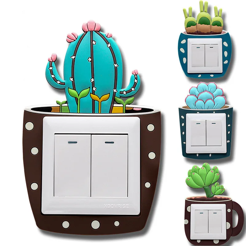 

Luminous Cactus Switch Sticker Creative Switch Cover Socket Wall Sticker Switch Decorative Luminous 3d Sticker Plastic Modern