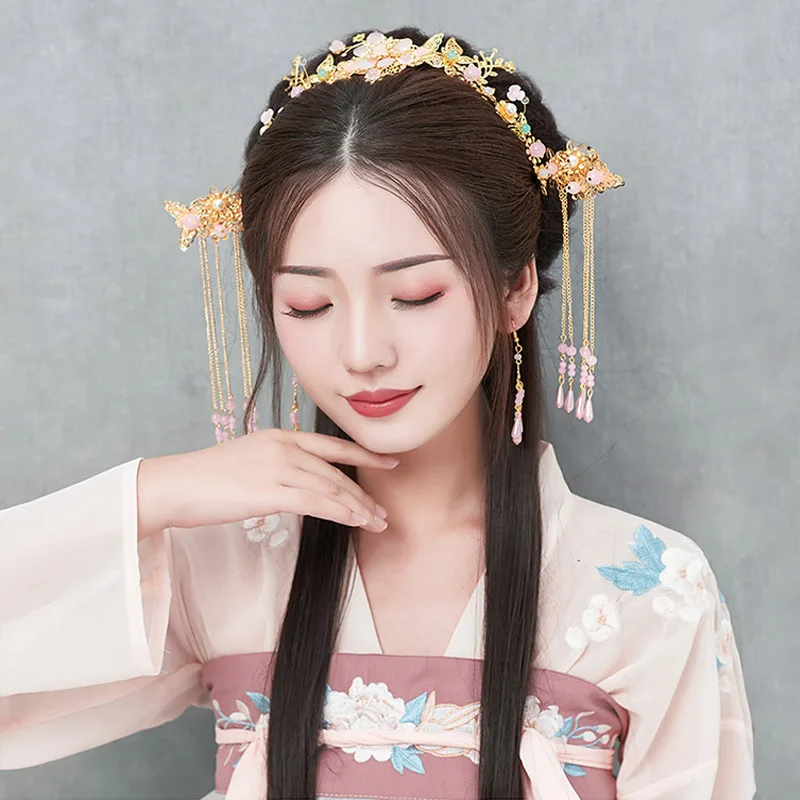 QIANJI Hanfu шпилька полный набор кисточек шаг древний стиль аксессуары для волос ювелирные изделия костюм шпилька головной убор Набор