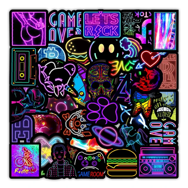10/30/50/100PCS Neon Light Graffiti Stickers Laptop Luggage Suitcase Motorcycle Waterproof Cartoon Decals Toys Sticker For Kids 4