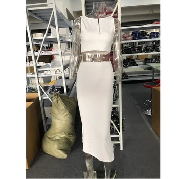 

SUM PALM 2019 new 2 piece outfits sexy sleevless backless crop tops slim midi skirt solid club evening party 2 piece dress AM075