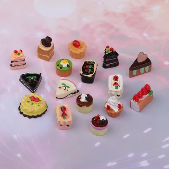 

16 Pieces Kitchen Food Resin Jam Cake Model Doll House Miniature 1/12Scale For Doll Kids Toys