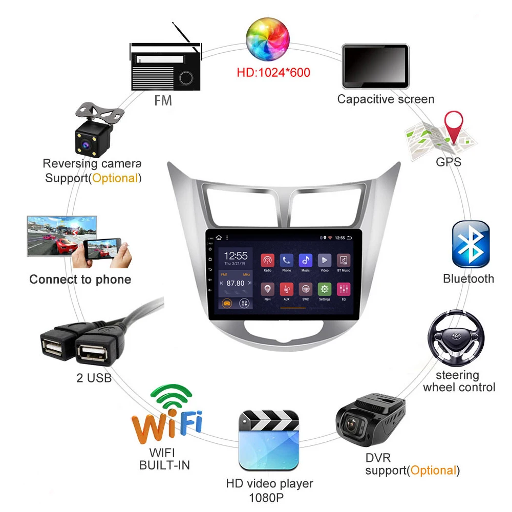 Sale Car DVD player 2G+32G For Hyundai Solaris Verna Accent i25 2012-2017 Radio Android 8.1 9" GPS Navi multimedia system Carplay SWC 5