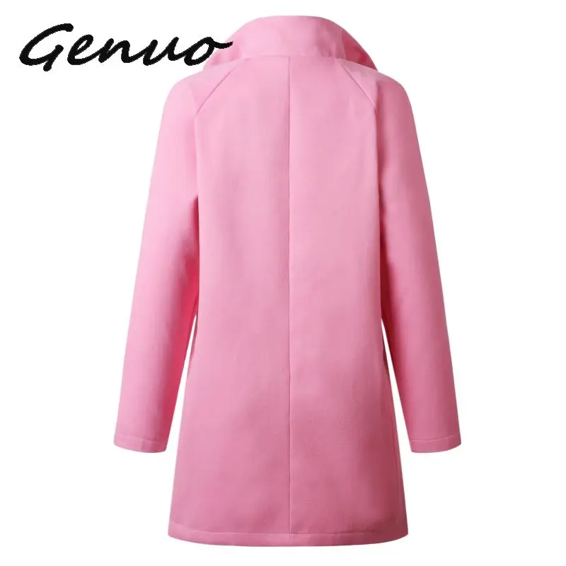 Genuo Новинка Модное Длинное Женское шерстяное пальто на молнии Офисная Женская однотонная зимняя куртка тонкое кашемировое пальто