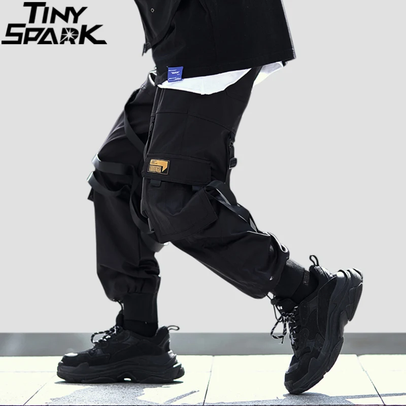 Trousers Joggers Pants Harajuku Men Hiphop Ankle-Length Swag Ribbon Pockets