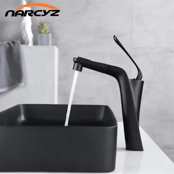 

Basin Faucets Unique Fashion Bathroom Pull out Faucet Black Brass Deck Mounted Single Long Handle Toilet Mixer Taps B609