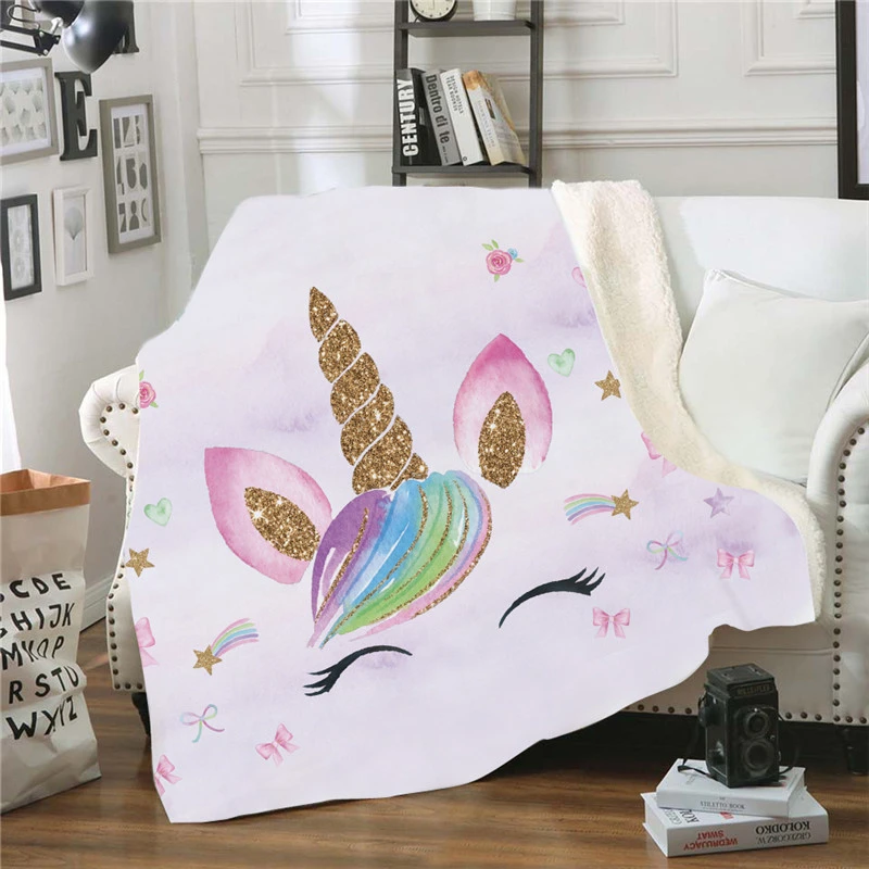 

New Unicorn Pattern Soft Throw Blanket Couch Bed Chair Rest Nap Blanket Cartoon Plush Bedspread Cover Blanket