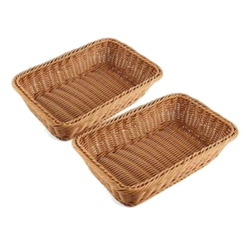 

2 Pcs Rectangular Basket for Table or Counter Display for Bread,Fruits and Vegetables Wicker Baskets for Markets,Bakery