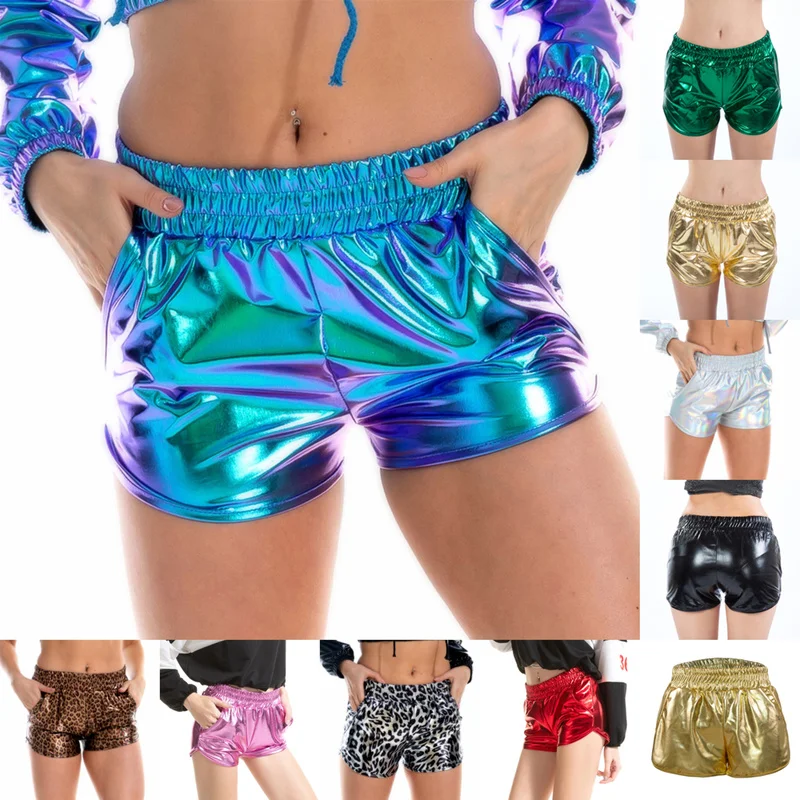 Pantaloncini da donna metallizzati lucidi pantaloni Boxer con stampa  leopardata corto PU lucido Night Party Club Wear Sexy Women Loose Short con  tasche|Shorts| - AliExpress