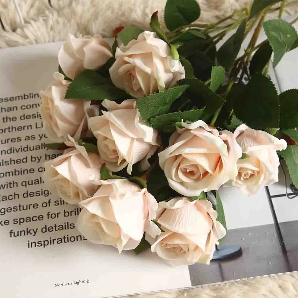 Один элегантный красивый Европейский искусственный цветок, имитация розы, фланелевый букет цветов для дома, вечерние, свадебные украшения