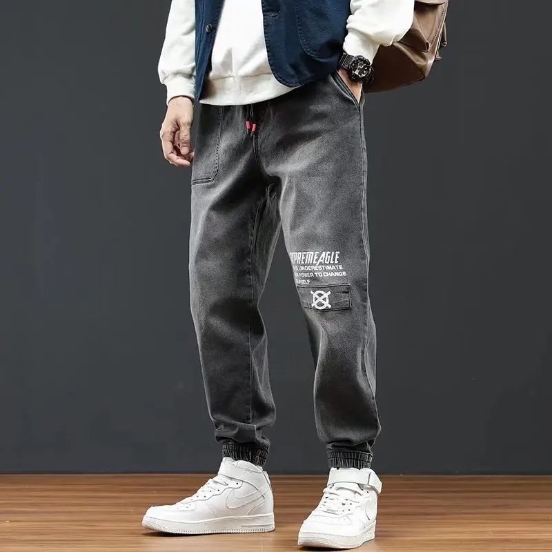 ICCLEK 2021 Fall Jeans Men's Bunch Pants Men's Casual Pants Fashion Denim Long Pants Ripped Jeans for Men  Men Skinny Jeans