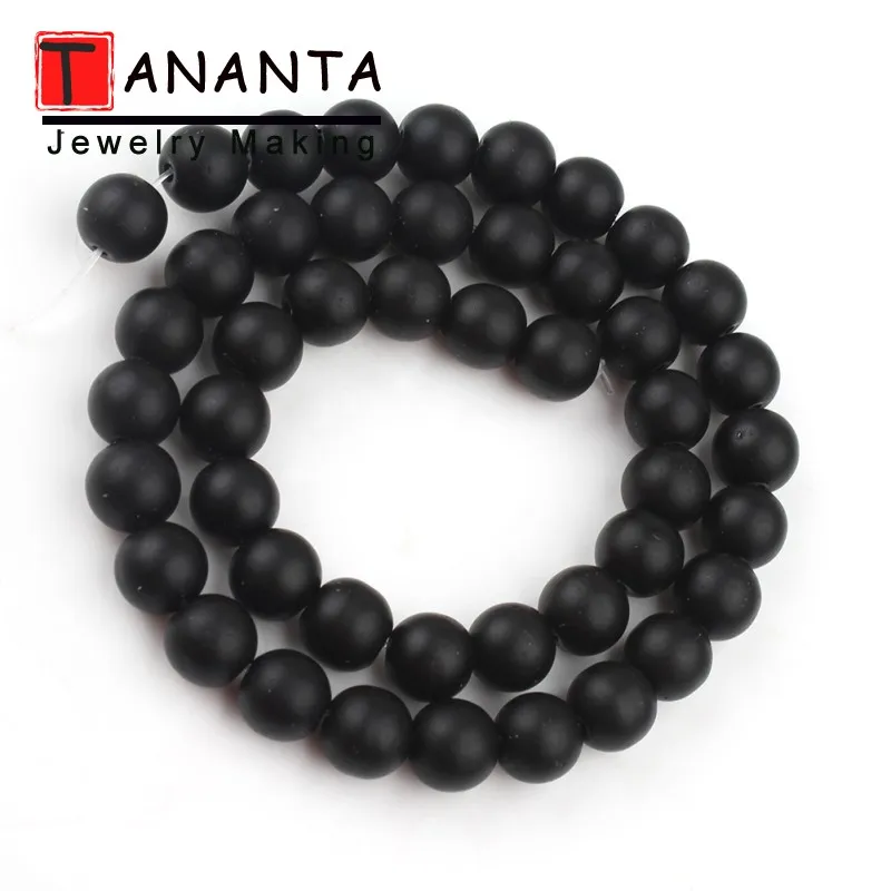 Stone Beads Matte Natural Black Agates Onyx Round Loose 4 6 8 10 12mm 15 inch For Jewelry Making DIY Charm Bracelet Necklace