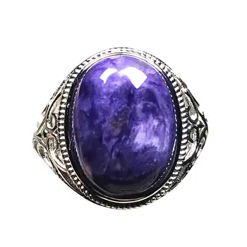 

Genuine Natural Purple Charoite Crystal Ring Jewelry For Woman Lady Man Gift Silver 17x14mm Oval Beads Adjustable Ring AAAAA