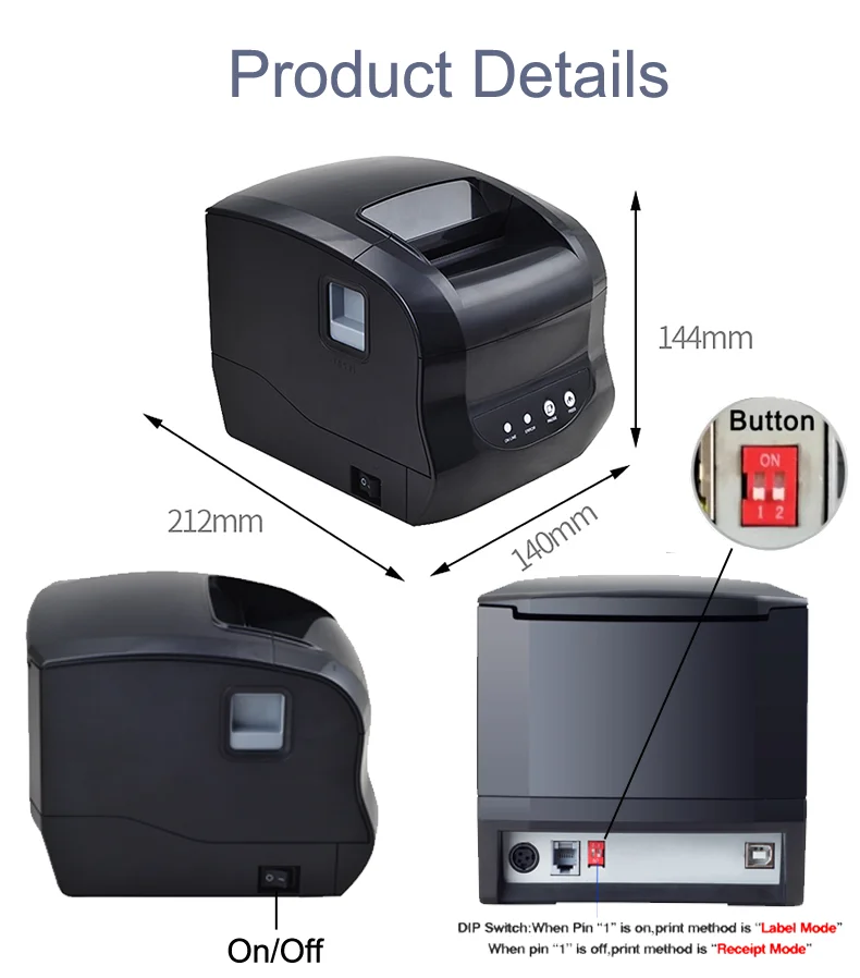 Термопринтер для печати этикеток супермаркета штрих кодов QR USB Bluetooth Android и Windows 80