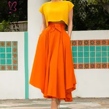 Новинка, женская летняя винтажная юбка макси с завышенной талией и поясом, Классическая Модная ретро длинная юбка желтого и красного цвета