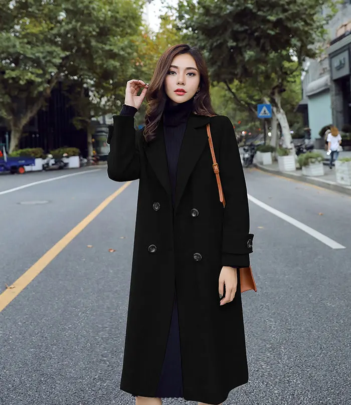 Осенне-зимнее шерстяное пальто для женщин, корейское повседневное женское длинное шерстяное пальто, теплая одежда для женщин, новинка