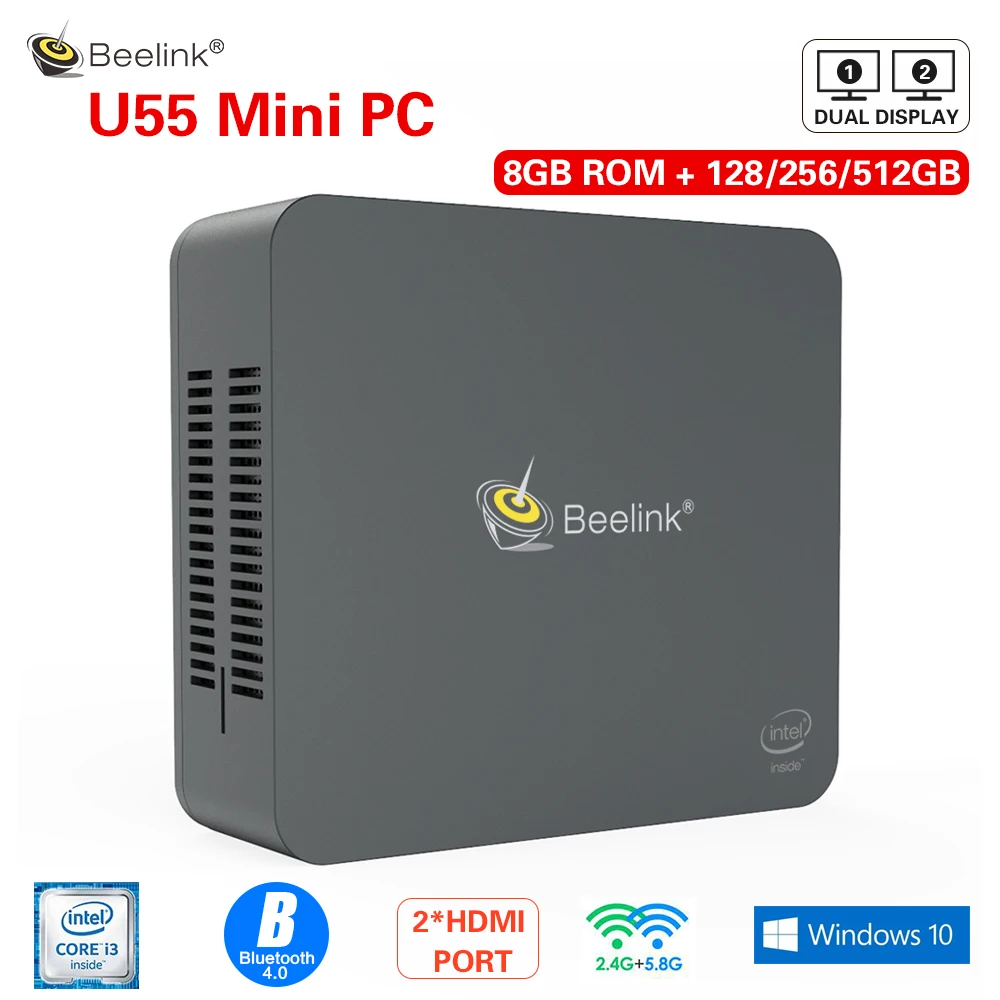 Новинка U55 мини ПК Intel Core i3 5005U 8 ГБ DDR3 128/256/512 SSD офисный компьютер HTPC Windows 10 Linux dual HDMI