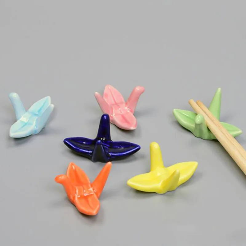 10pcs/set Good Lucky Cranes Chopstick Shelf Rack Ceramic Crafts Home Kitchen Rest Stand Japanese Decorative Tableware | Дом и сад