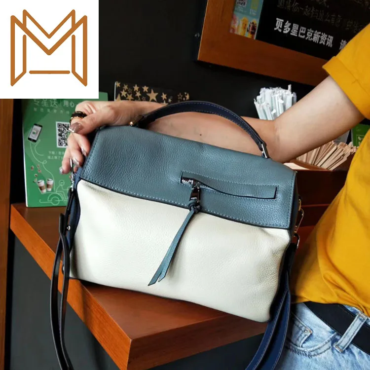 

Genuine Leather Woman Package 2019 Hand Bill Lading Shoulder Satchel Color Head Layer Cowhide Tide Bag