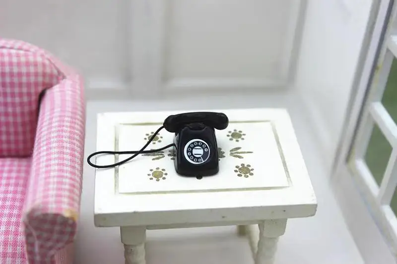 black Мини домашний проводной телефон кукольный домик Миниатюрная игрушка украшение подарок малыш 1/12 кукольный домик Миниатюрный металлический телефон ролевые игры Кукла - Цвет: black
