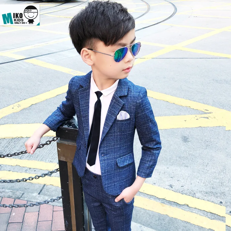 Синий Kids Blazers Boys Formal School Suits for Weddings Boys Plaid Blazer Pants 2pcs Tuxedo Kids Prom Party Dress Clothing Sets - Цвет: Синий