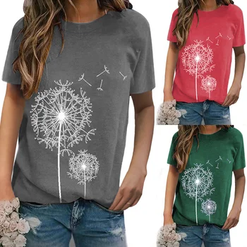 

T-Shirt Dandelion Print Ladies Top Summer T Shirt Women Short Sleeve T shirt Loose Tee Shirts Vintage Tops Casual t-shirt Female